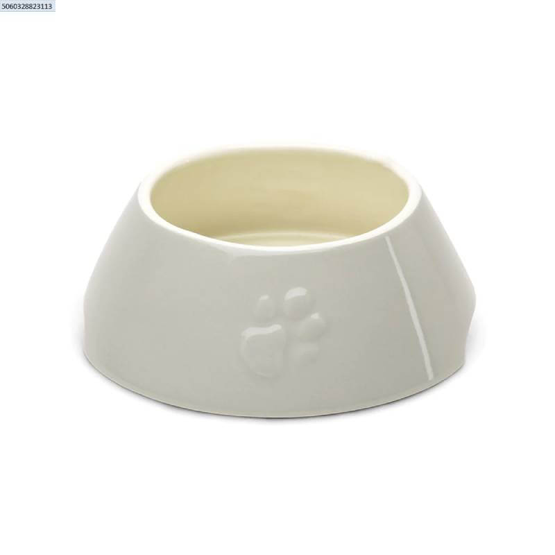 Scruffs Icon Long Eared Dog Bowl, 21cm, light grey, dishwasher safe, with paw print design.