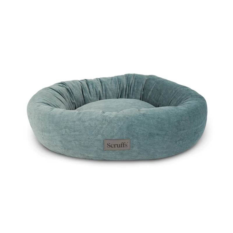 Scruffs Oslo Donut Bed Medium Lake Teal, plush, round, and machine washable for medium dogs.