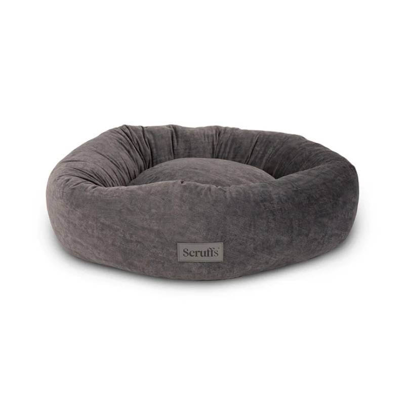 Scruffs Oslo Donut Bed Medium in Stone Grey with Scandinavian design and Scruffs branding.