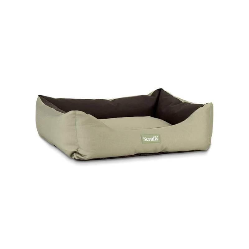 Scruffs Expedition Box Bed XL: khaki green, raised sides, water-resistant, machine washable.