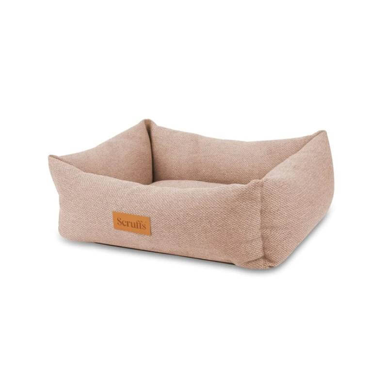 Scruffs Seattle Box Bed Medium Sienna Brown, machine-washable with raised sides and label.