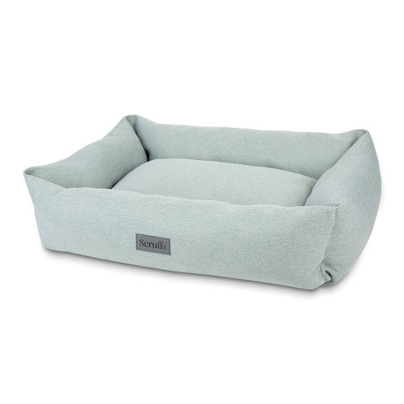 Topaz green Scruffs Seattle XL box bed with raised sides and logo label on the front.