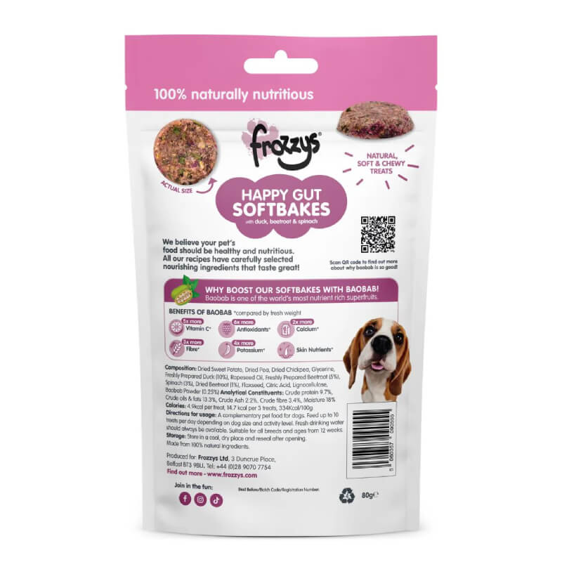 Frozzys Happy Gut Softbakes Duck & Beetroot 80g-Pet n Pony-Frozzys