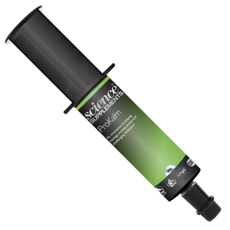 Green and black Science Supplements ProKalm 60g Syringe, a horse calming supplement.