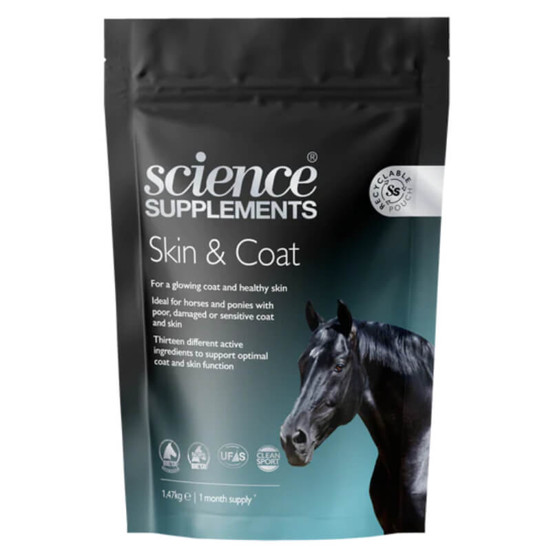 Science Supplements Skin and Coat 1.47kg for a shiny, healthy horse coat.