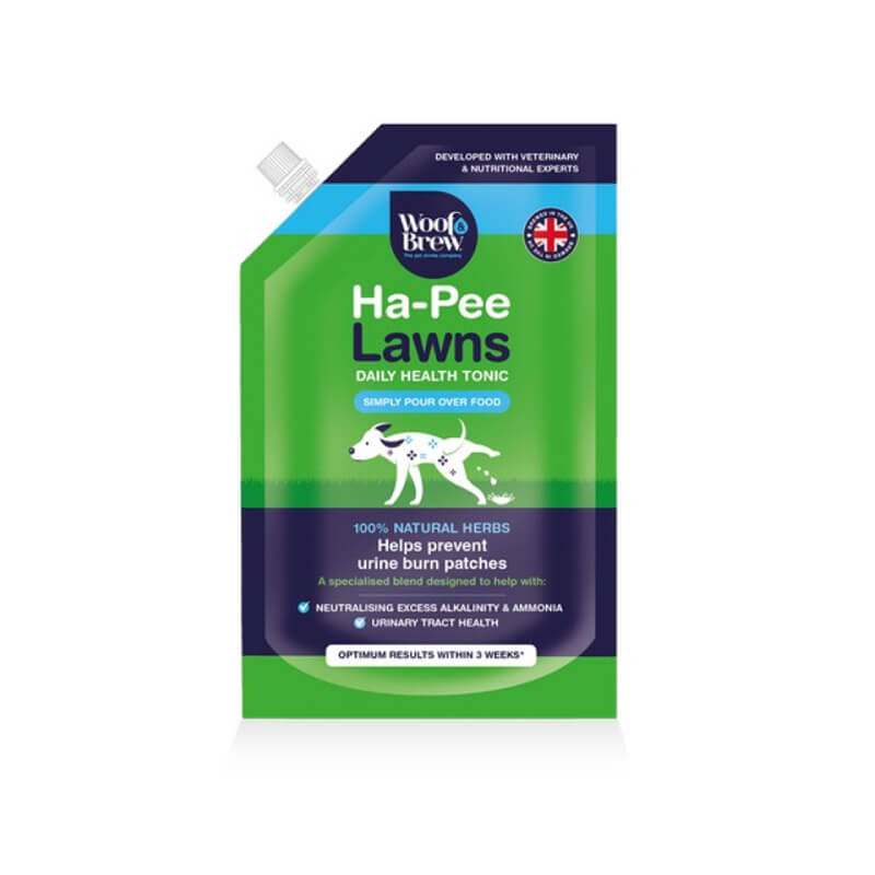 Pet n Pony Woof & Brew Ha-Pee Lawns 300ml tonic helps prevent urine burn and supports pet health.