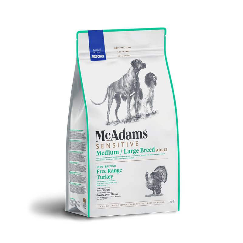 McAdams Dry Dog Food for Medium/Large Breeds, Turkey Sensitive, hypoallergenic.