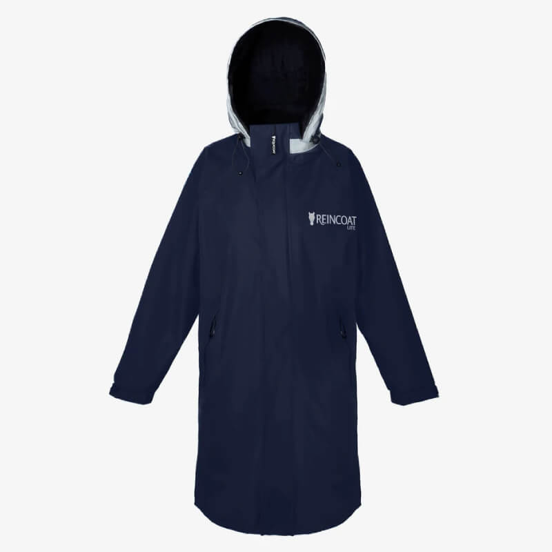 Reinwear Reincoat Lite Adult Midnight Navy rain jacket with logo, shown on a white background.
