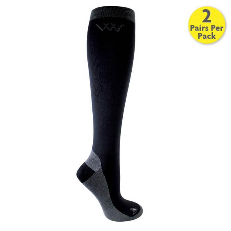 Woof Wear WW Competition Riding Socks Black, 2 pairs, knee-high with bamboo heel.