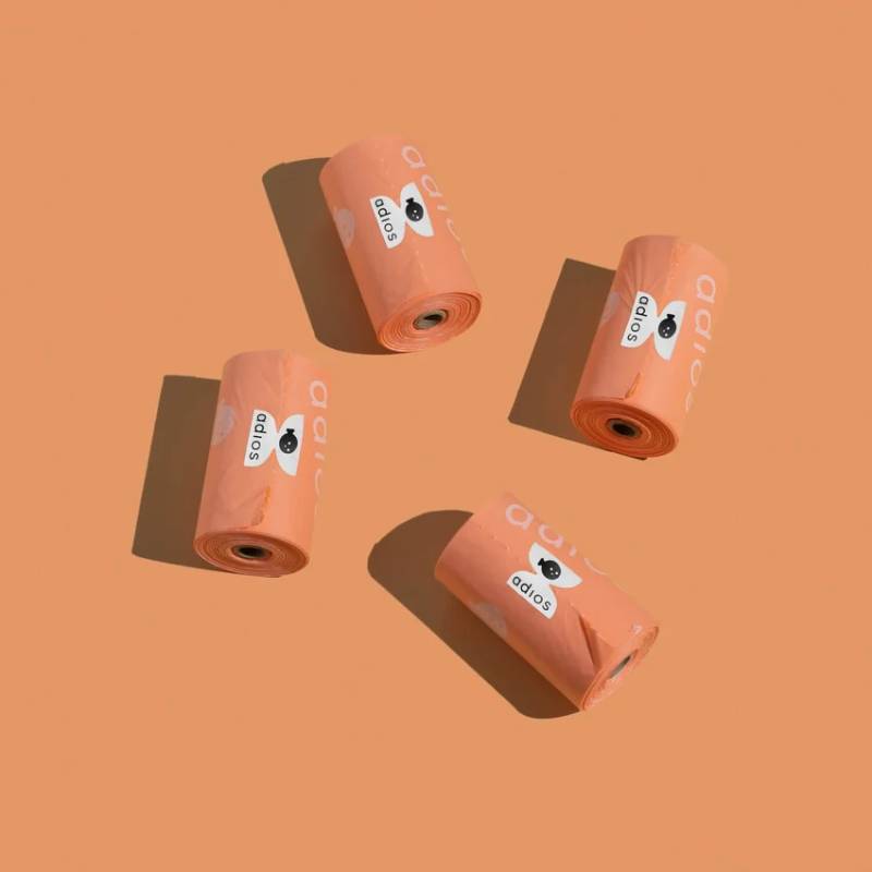 Adios Compostable Dog Poo Bags Without Handles Coral Pink 4pk 60 Bags