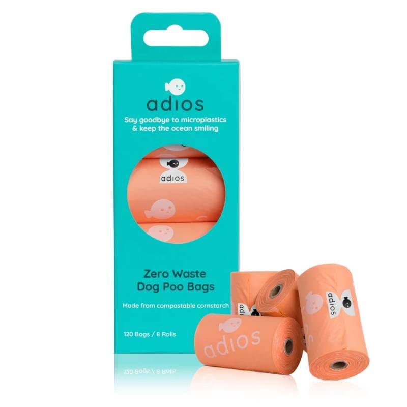 Adios Compostable Dog Poo Bags Without Handles Coral Pink 8pk 120 Bags
