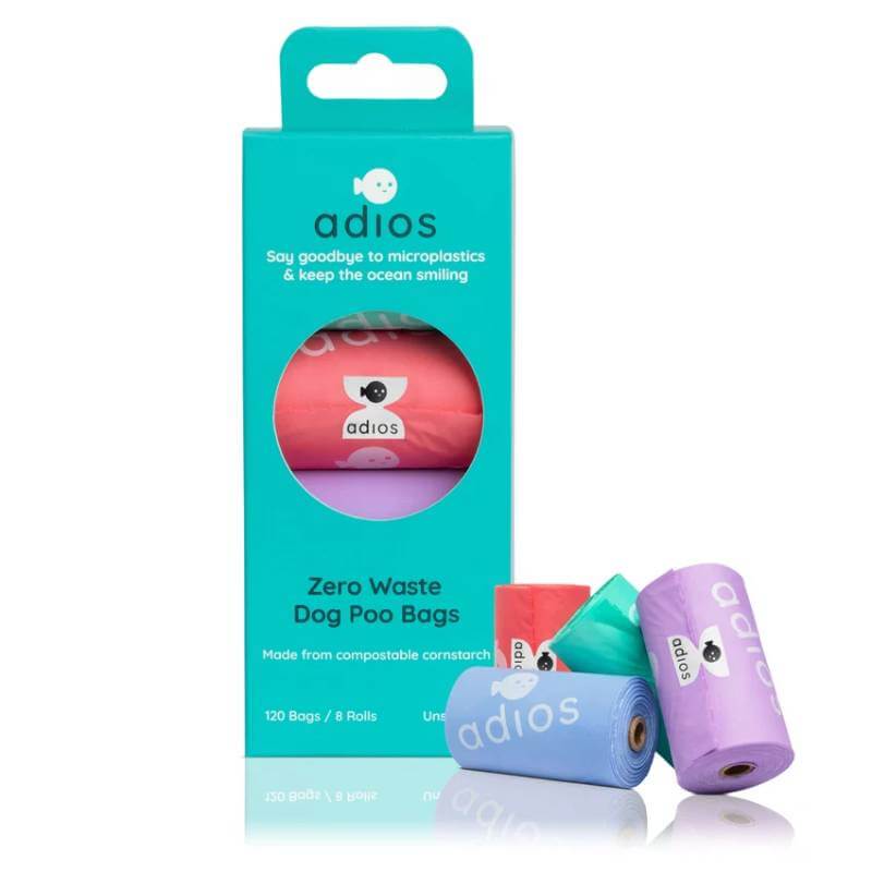 Adios Compostable Dog Poo Bags Without Handles Rainbow 8pk 120 Bags