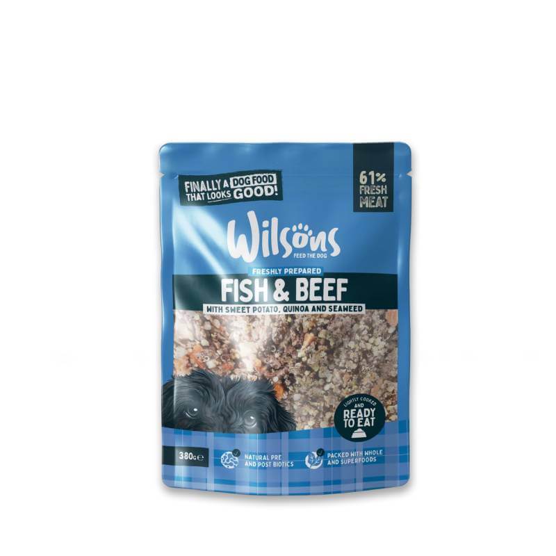 Wilsons Premium Fresh Dog Food Fish &amp; Beef with sweet potato, quinoa &amp; seaweed, 380g.
