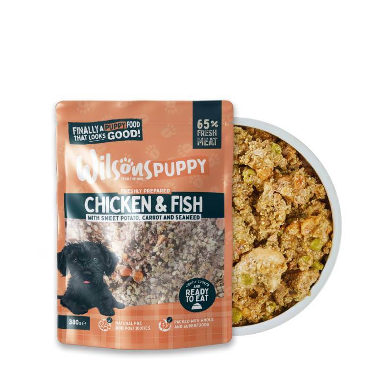 Wilsons Premium Fresh Puppy Food Chicken & Fish, 8x380g pouches.