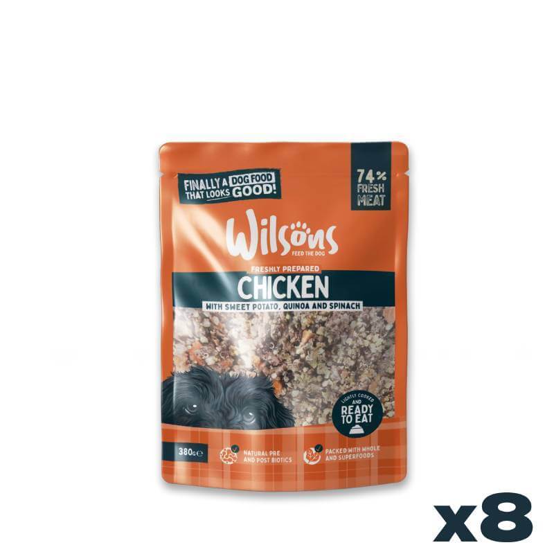 Wilsons Premium Fresh Dog Food Chicken 8x380g, superfood with sweet potato, quinoa &amp; spinach.