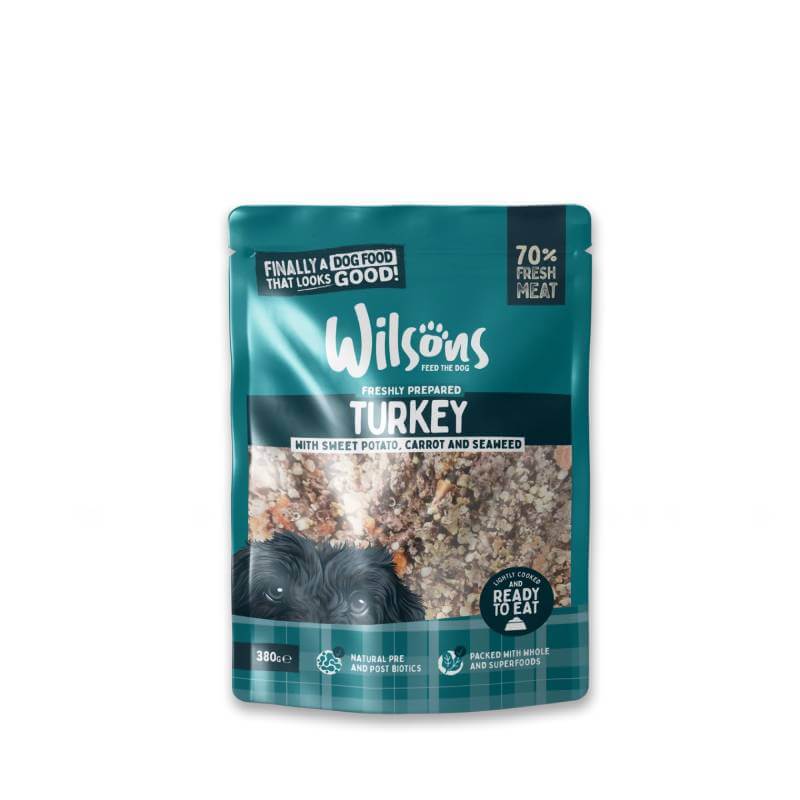 Wilsons Premium Fresh Dog Food Turkey 380g with sweet potato, carrot & seaweed.
