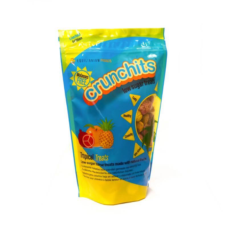 Equilibrium Crunchits Tropical 750g: bright pack, low sugar horse treats with pineapple &amp; orange.