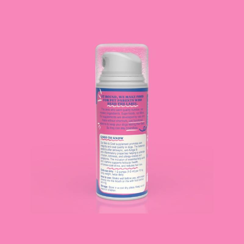 Bound Pets Skin and Coat Liquid Supplement for Dogs 100ml supports a healthy coat and skin.