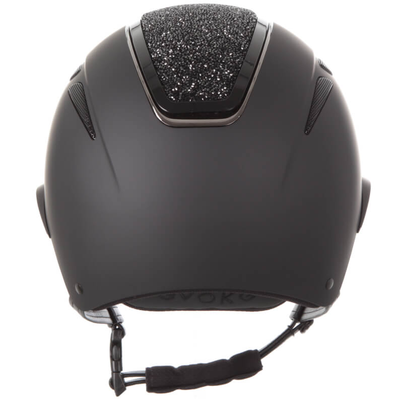 Evoke Callisto Wide Peak Black/Black Crystal Equestrian Riding Helmet-Pet n Pony-Evoke