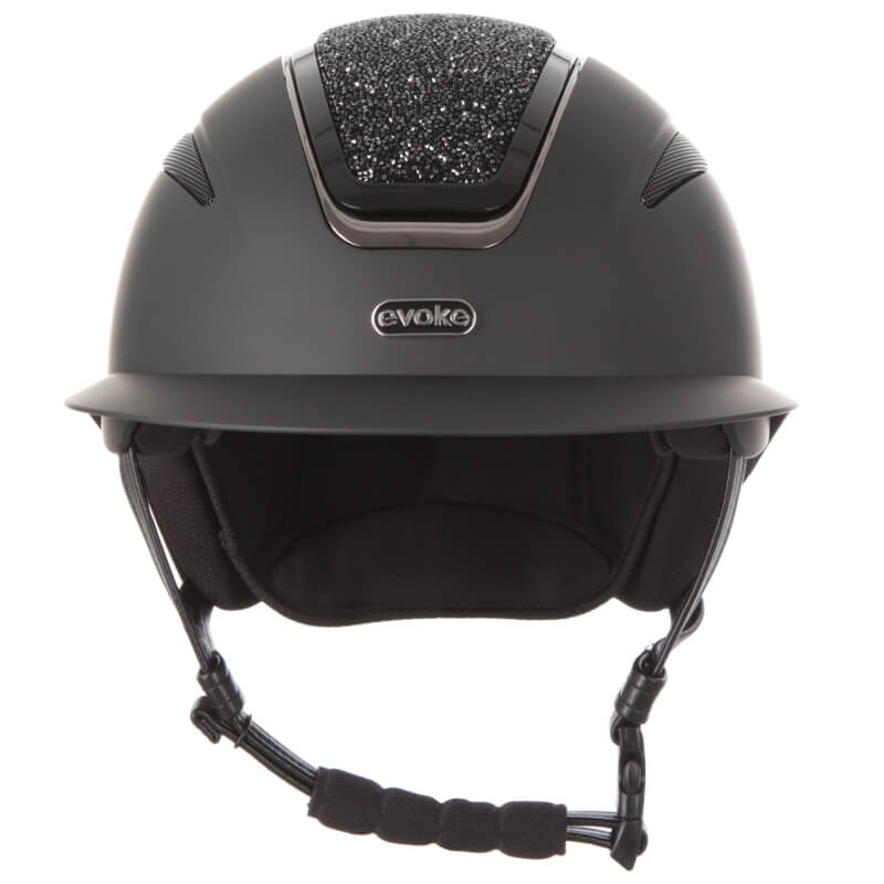 Evoke Callisto Wide Peak Black/Black Crystal Equestrian Riding Helmet