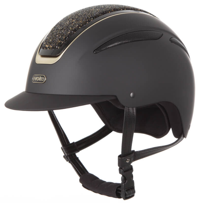 Evoke Callisto Classic Peak Black/Gold Crystal Equestrian Riding Helmet-Pet n Pony-Evoke
