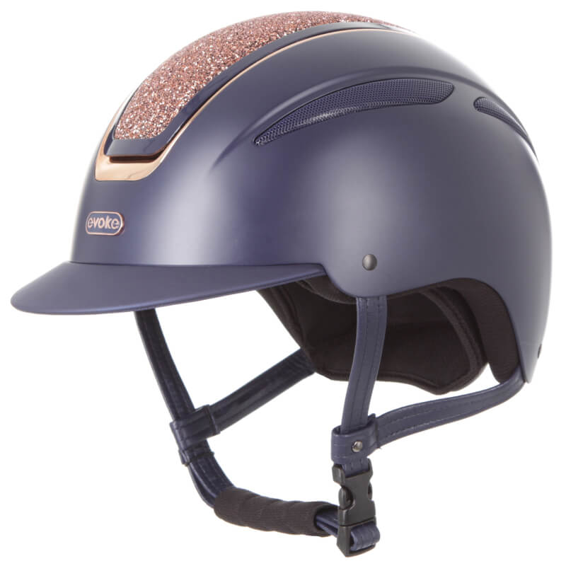 Evoke Callisto Classic Peak Navy/Rose Gold Crystal Equestrian Riding Helmet-Pet n Pony-Evoke