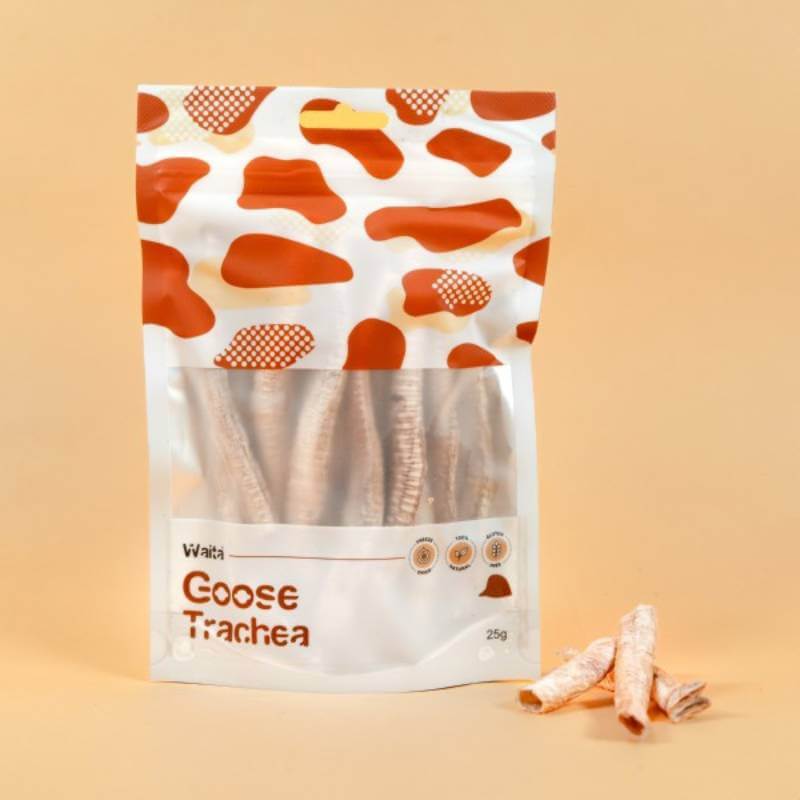 Waita Freeze Dried Goose Trachea 25g for pets, in a bag with orange spots on the packaging.