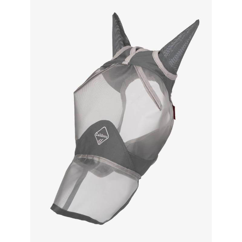 LeMieux Armourshield Pro Full Fly Mask Grey shields horse's ears and face from UV rays and insects.
