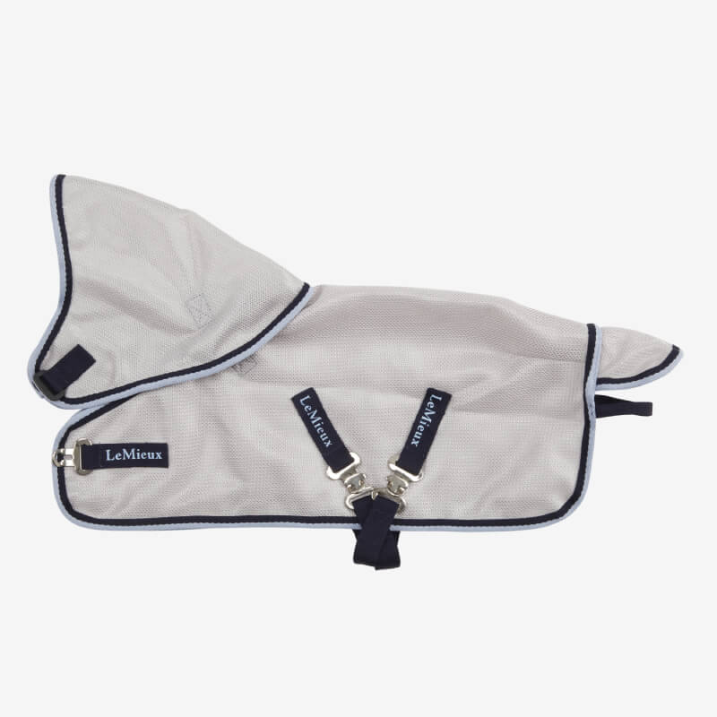 LeMieux Toy Pony Fly Rug Grey/Navy with straps and hood—a must-have accessory for toy ponies.