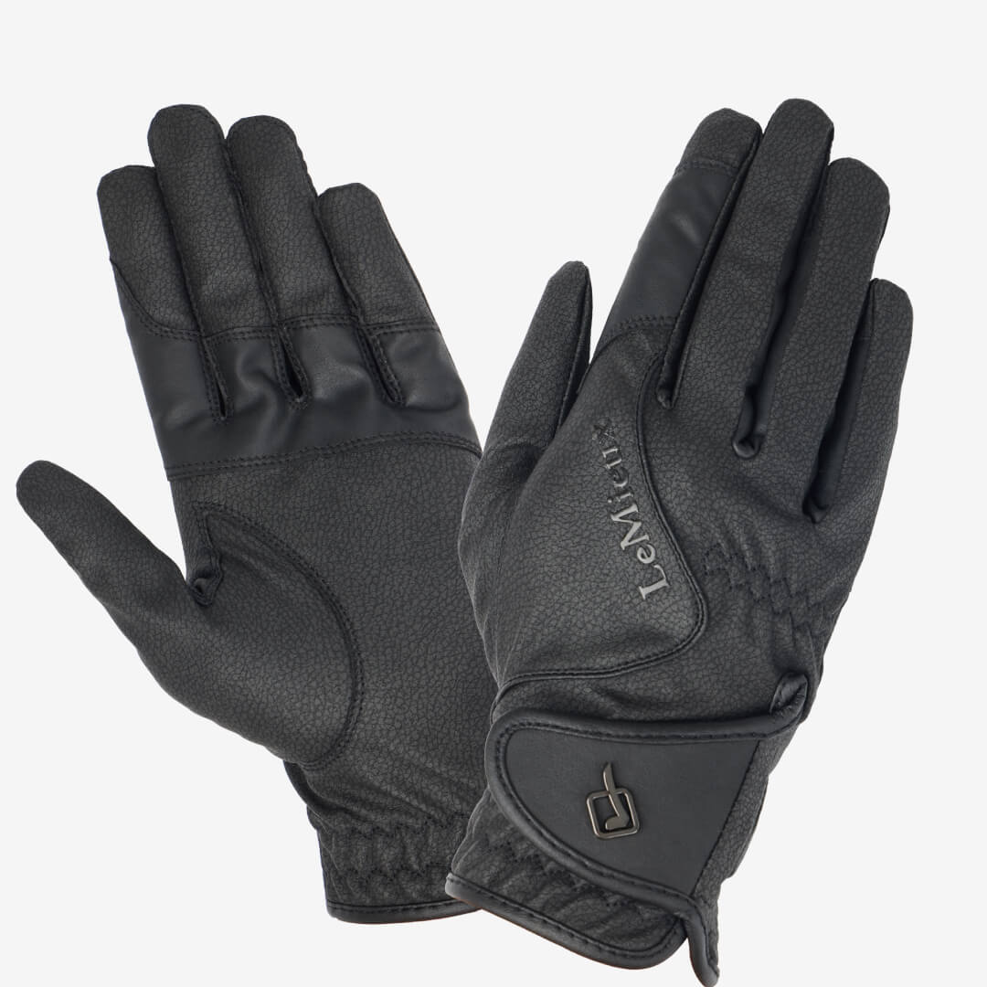 LeMieux Close Contact Glove Black: breathable gloves with textured design and velcro closures.