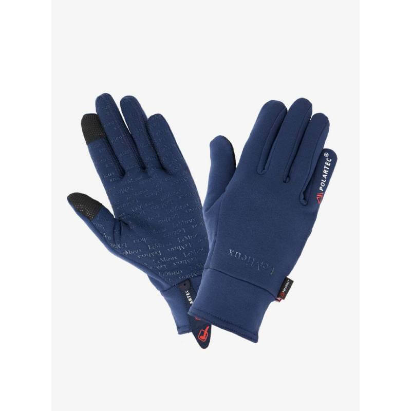 LeMieux PolarTec Gloves 1.0 Navy with touchscreen tips, ideal for winter riding.