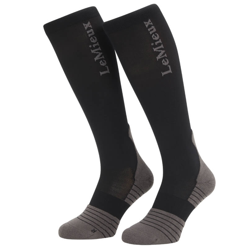 LeMieux Performance Socks Black with logo on sides, ideal for horse riding.