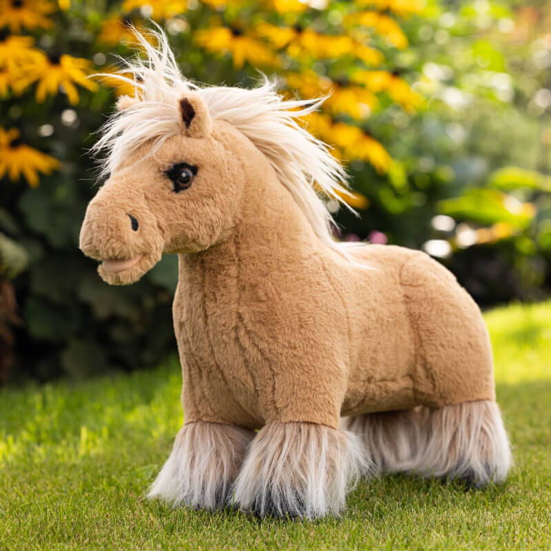 LeMieux Toy Pony Cloudy: plush Shetland pony with light brown fur, white mane and tail.