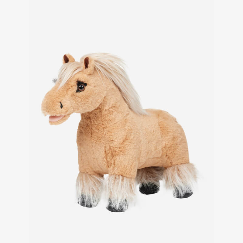 LeMieux Toy Pony Cloudy: plush Shetland pony with light brown fur, white mane and tail.