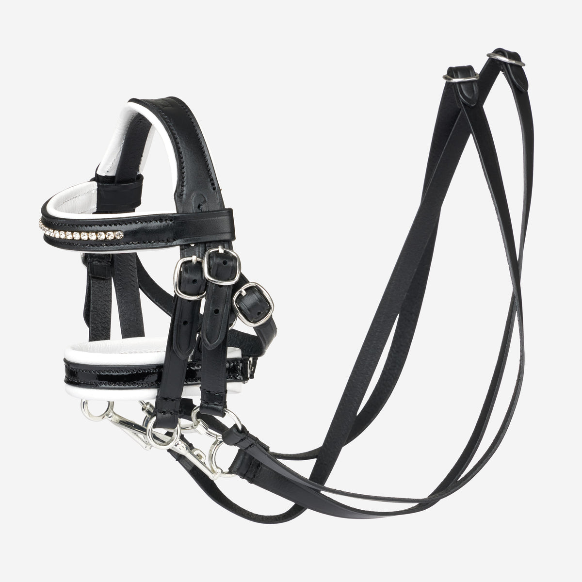 LeMieux Toy Pony Double Bridle Black with silver studs and white padding.