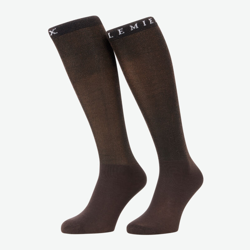 LeMieux Brilliance Competition Sock Espresso, featuring a white logo on the cuff, shown plainly.