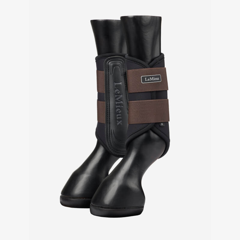 LeMieux Grafter Brushing Boot Brown for horse leg protection, front view on display.