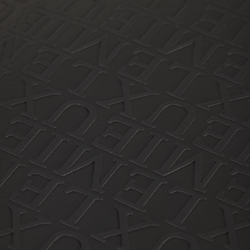 Embossed black surface, bold font—ideal for LeMieux Luxe Hat Box Black or equestrian luggage.