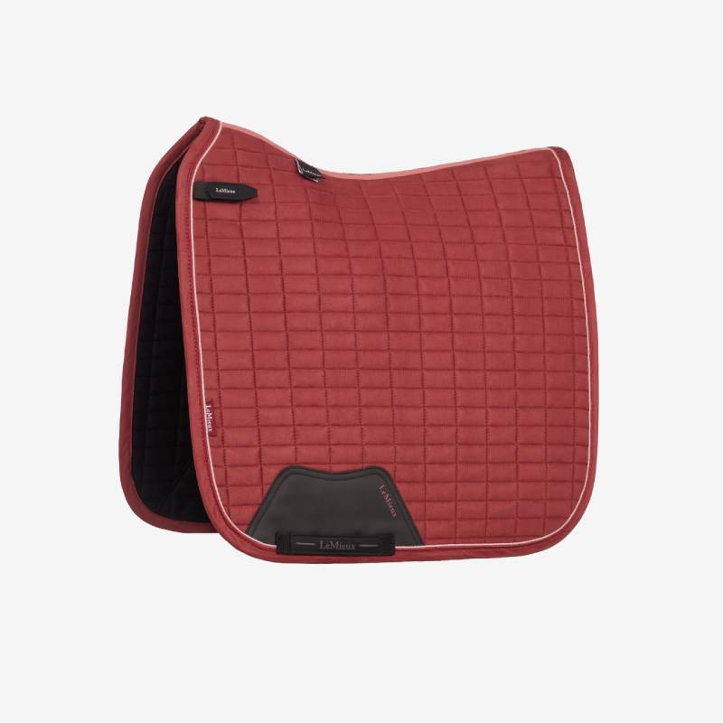 LeMieux Suede Dressage Square Russet saddle pad with bamboo-blend lining and trim.