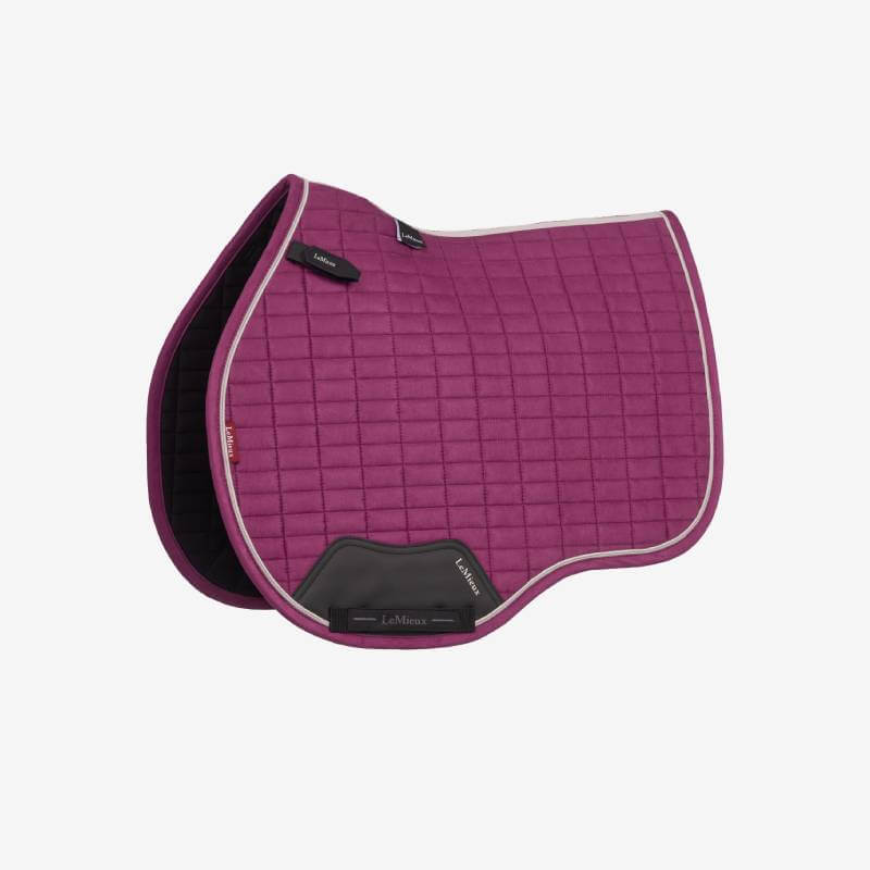 LeMieux Suede GP Square Blackberry with black lining, rounded edges, and grey trim.