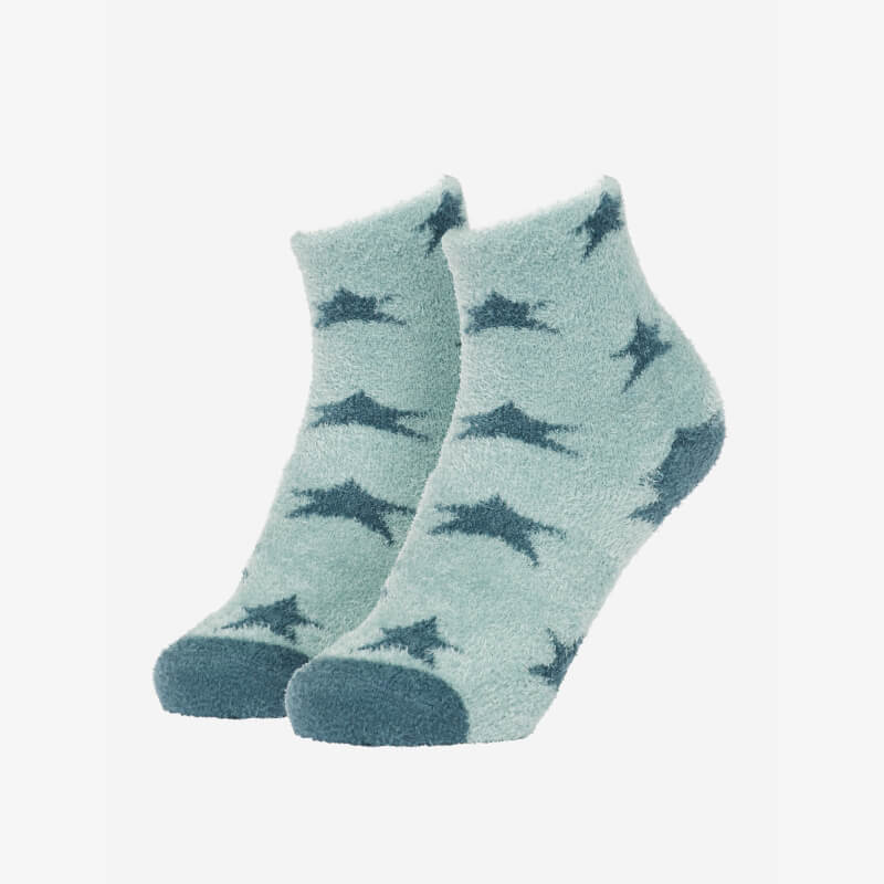 LeMieux Mini Sasha Star Fluffies Petrol: petrol fuzzy socks with star pattern by LeMieux.