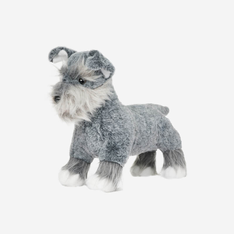 LeMieux Toy Puppy Cooper: Plush gray schnauzer dog with white accents, by LeMieux.