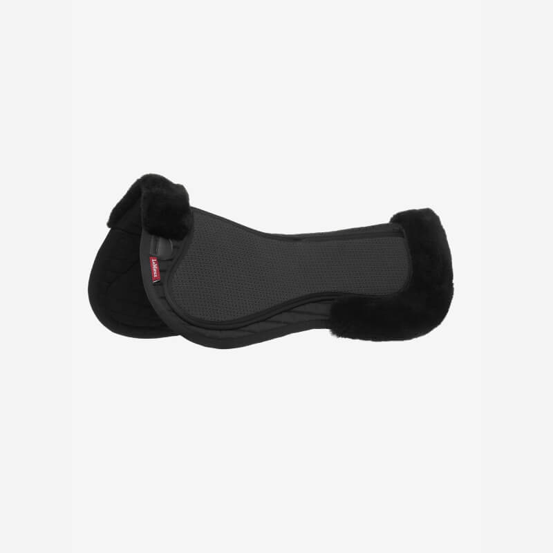 LeMieux Streamline Half Pad Black/Black: shock-absorbing fleece-edged pad for horseback riding.