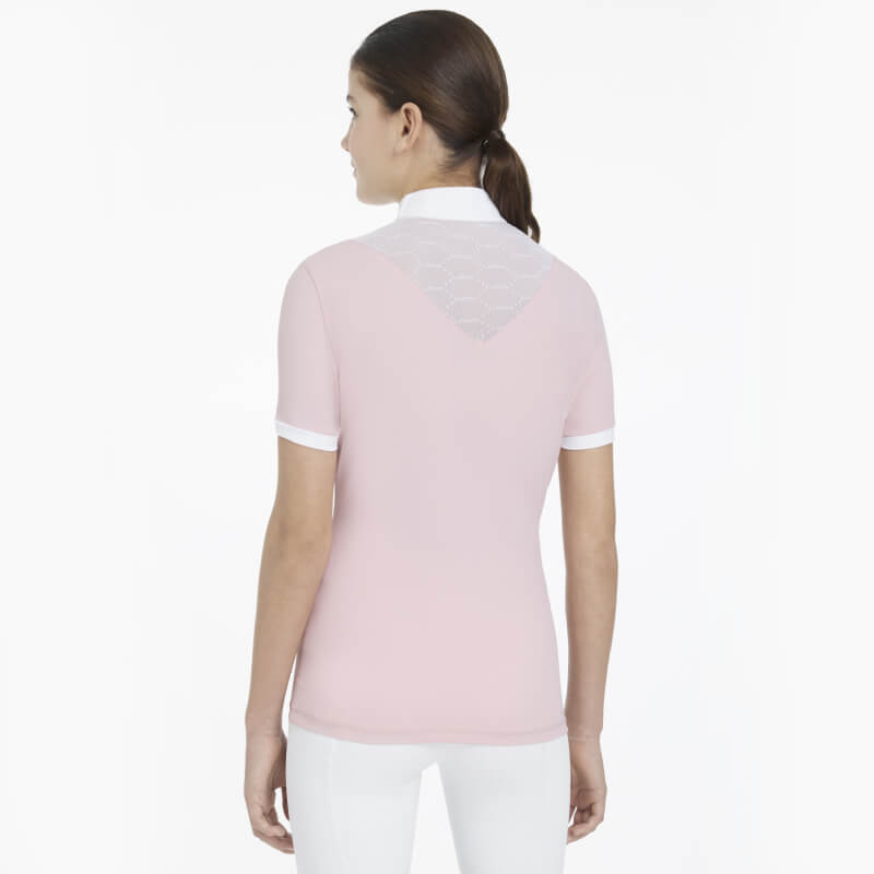 Girl in a LeMieux Young Rider Eva SS Show Shirt Blossom, shown from the back.