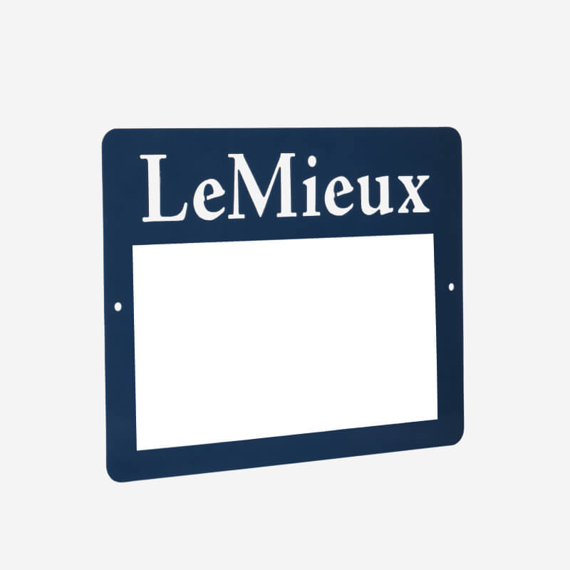LeMieux Stable Magnetic Whiteboard Navy with a blank white space for notes or messages.