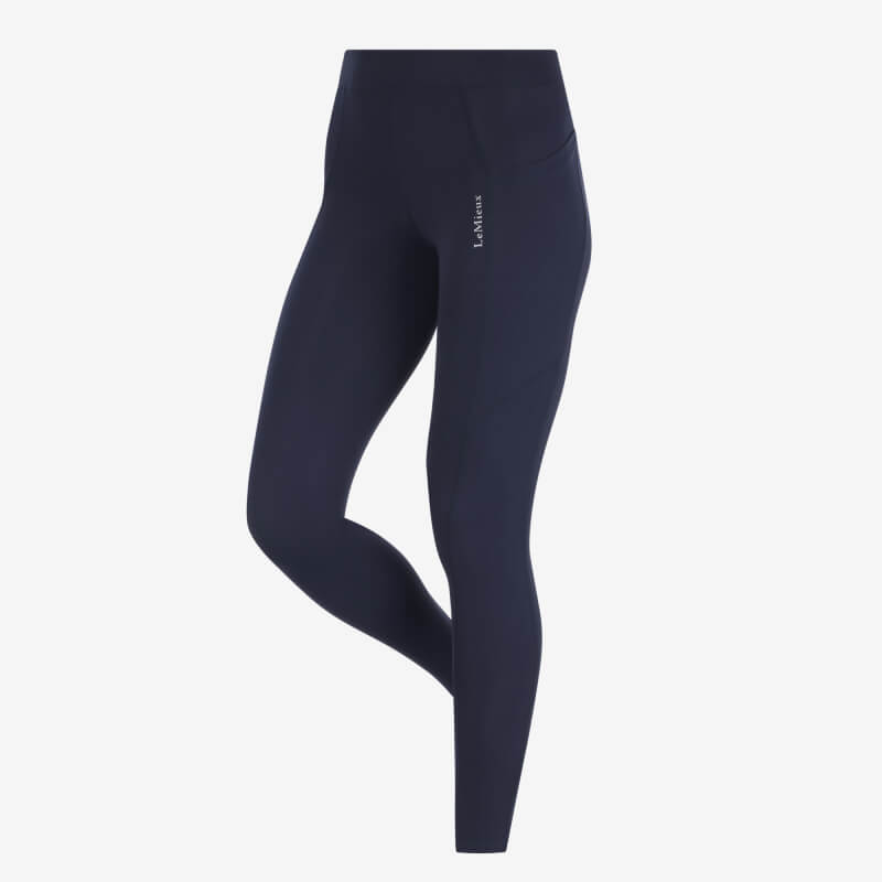 LeMieux Dani Sport Legging Navy, high-waisted with side pocket, shown on white background.
