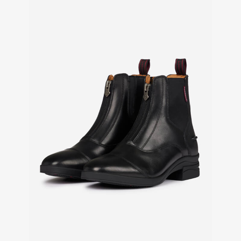 LeMieux Adults Zip Paddock Boot Black features front zippers and back pull tabs.