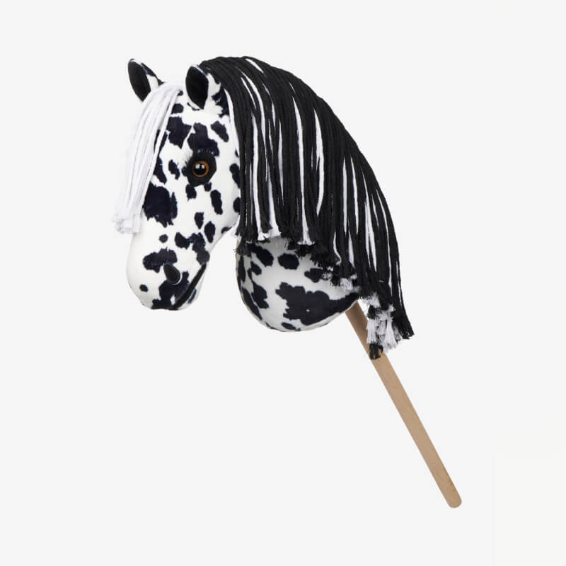 LeMieux Hobby Horse Dakota by LeMieux: black and white spotted with yarn mane and wooden stick.