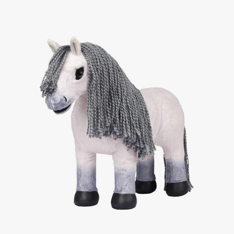LeMieux Toy Pony Blanca features a gray yarn mane and white body, shown on a white background.