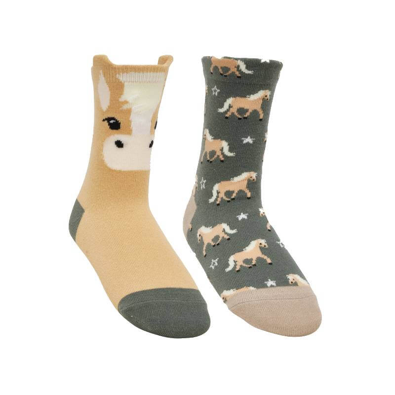 LeMieux Mini Cotton Character Socks Haflinger 2 Pack: horse and star designs in rosemary.